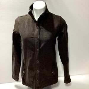 Duluth Trading Co Wearwithall Ponte Knit Jacket Brown Button Front S